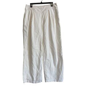 Abercrombie & Fitch White Wide Leg Pants with High Waist and Pleats